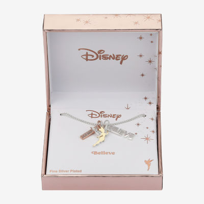 Disney Classics Charm Cubic Zirconia Pure Silver Over Brass 16 Inch Cable Tinker Bell Pendant Necklace