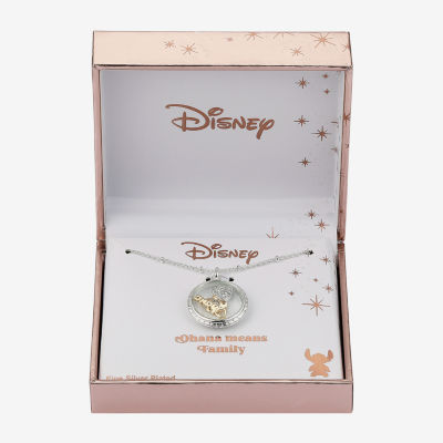 Disney Classics Ohana Shaker Cubic Zirconia Pure Silver Over Brass 16 Inch Cable Round Lilo & Stitch Pendant Necklace