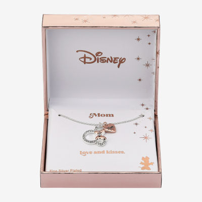 Disney Classics Mom Crystal Pure Silver Over Brass 16 Inch Cable Heart Minnie Mouse Pendant Necklace