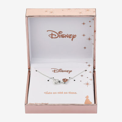 Disney Classics Cubic Zirconia Pure Silver Over Brass 16 Inch Cable Flower Beauty and the Beast Pendant Necklace
