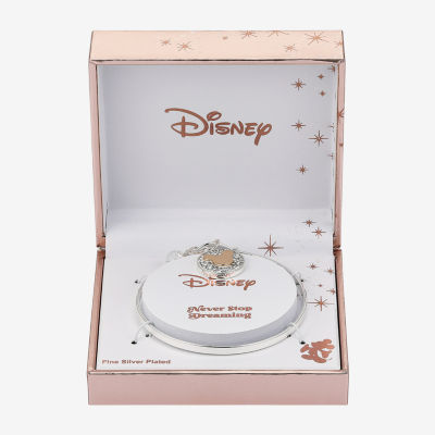 Disney Classics Pave Crystal Pure Silver Over Brass Round Mickey Mouse Bangle Bracelet