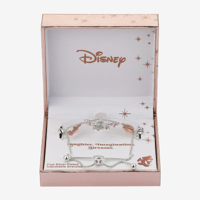 Disney Classics Charm Crystal Pure Silver Over Brass 8 1/2 Inch Cable Heart Mickey Mouse Bolo Bracelet