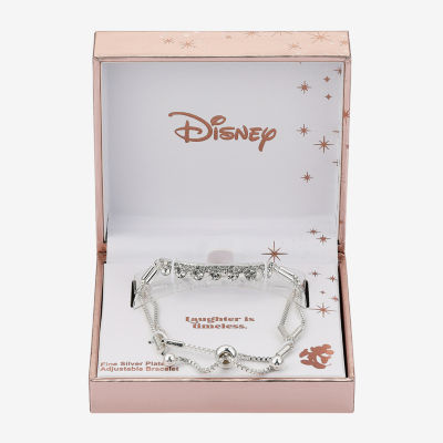 Disney Classics Crystal Pure Silver Over Brass 8 1/2 Inch Cable Bar Mickey Mouse Bolo Bracelet