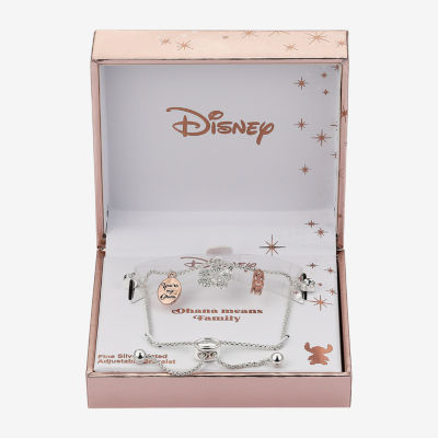 Disney Classics Mom Ohana Crystal Pure Silver Over Brass 8 1/2 Inch Cable Lilo & Stitch Bolo Bracelet