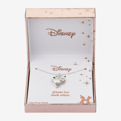 Disney Classics Crystal Pure Silver Over Brass 16 Inch Cable Heart Mickey Mouse Minnie Mouse Pendant Necklace