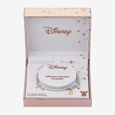 Disney Classics Ohana Womens Pure Silver Over Brass Semisolid Flower Lilo & Stitch Id Bracelet