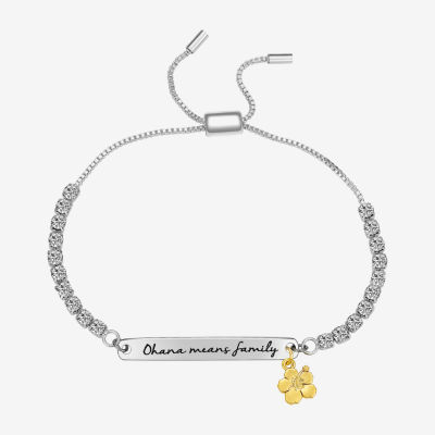 Disney Classics Ohana Womens Pure Silver Over Brass Semisolid Flower Lilo & Stitch Id Bracelet