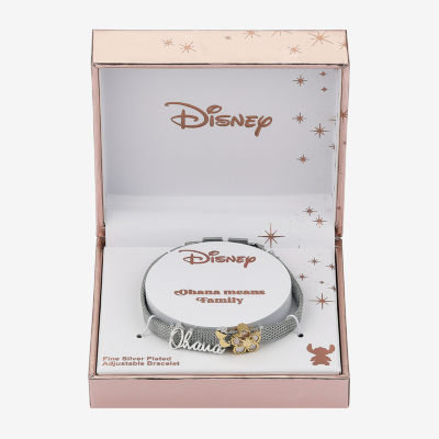 Disney Classics Ohana Pure Silver Over Brass Flower Heart Lilo & Stitch Chain Bracelet