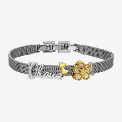 Disney Classics Ohana Pure Silver Over Brass Flower Heart Lilo & Stitch Chain Bracelet