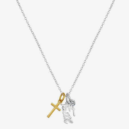 Footnotes Faith Charm Cubic Zirconia Sterling Silver 16 Inch Cable Cross Pendant Necklace, One Size