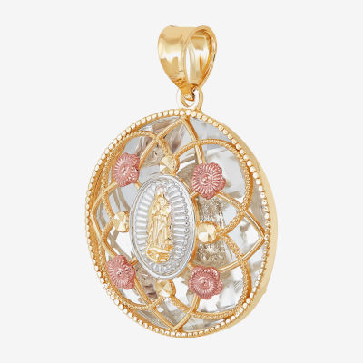 Rene Bargueiras® Crystal 14K Tri-Color Gold Our Lady of Guadalupe Pendant