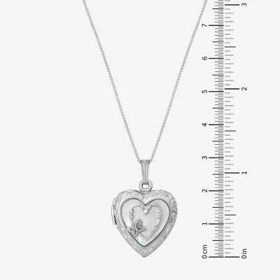 Womens White Sterling Silver Heart Locket Necklace