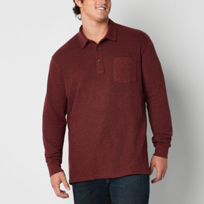 mutual weave Double Knit Big and Tall Mens Regular Fit Long Sleeve Pocket Polo Shirt