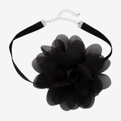 Bijoux Bar Black Rose 12 Inch Flower Choker Necklace