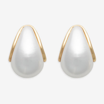 Bijoux Bar Gold Tone Simulated Pearl 15.6mm Stud Earrings