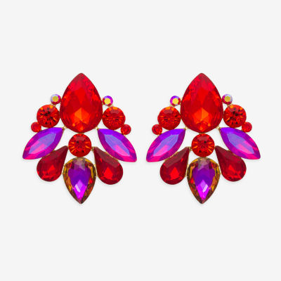 Bijoux Bar Gold Tone Womens Red Glass Drop Earrings