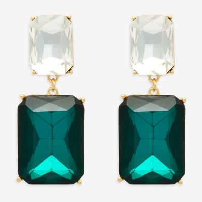 Bijoux Bar Gold Tone Womens Green Glass Drop Earrings