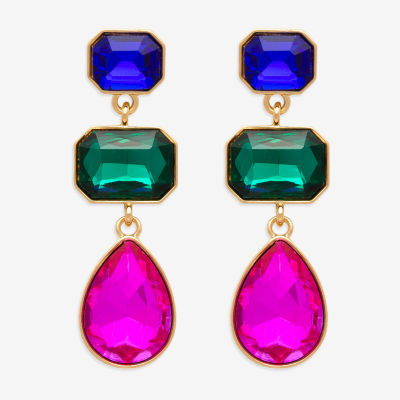 Bijoux Bar Gold Tone 3 Stone Glass Drop Earrings