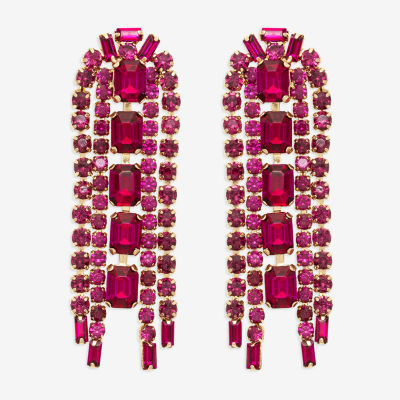 Bijoux Bar Tassel Womens Pink Glass Drop Earrings