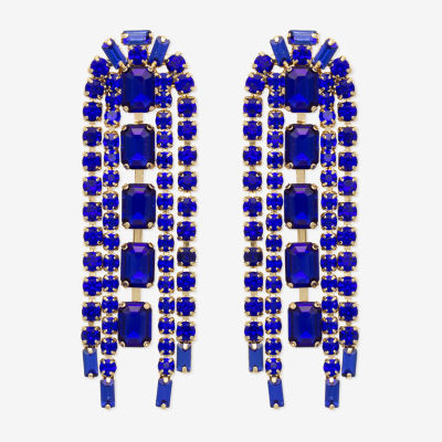 Bijoux Bar Tassel Womens Blue Glass Drop Earrings