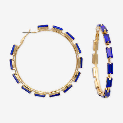 Bijoux Bar Womens Blue Glass 31mm Hoop Earrings