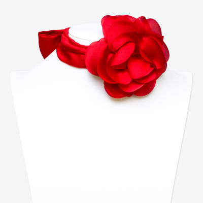 Bijoux Bar Red Rose Wrap 29 Inch Flower Choker Necklace