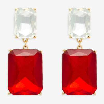 Bijoux Bar Gold Tone Womens Red Glass Drop Earrings