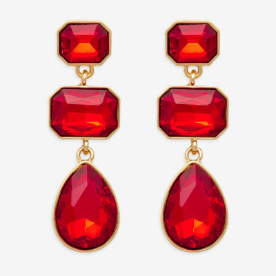 Bijoux Bar Gold Tone Womens Red Glass Drop Earrings