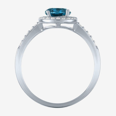 Yes, Please! Womens Genuine Blue Topaz Sterling Silver Oval Halo Cocktail Ring