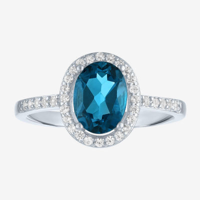 Yes, Please! Womens Genuine Blue Topaz Sterling Silver Oval Halo Cocktail Ring