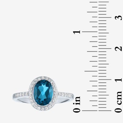 Yes, Please! Womens Genuine Blue Topaz Sterling Silver Oval Halo Cocktail Ring