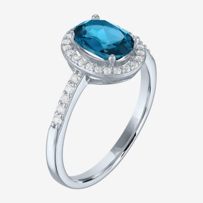 Yes, Please! Womens Genuine Blue Topaz Sterling Silver Oval Halo Cocktail Ring