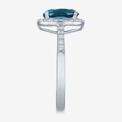 Yes, Please! Womens Genuine Blue Topaz Sterling Silver Oval Halo Cocktail Ring