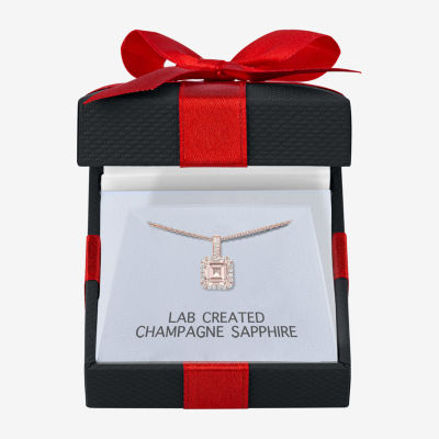 Yes Womens Lab Created Champagne Sapphire 14K Rose Gold Over Silver 18 Inch Pendant Necklace