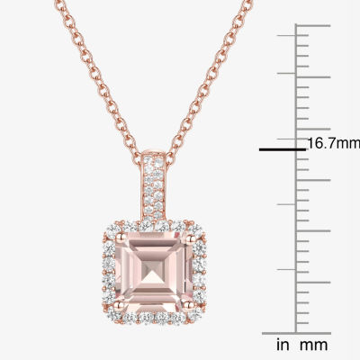 Yes Womens Lab Created Champagne Sapphire 14K Rose Gold Over Silver 18 Inch Pendant Necklace