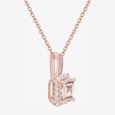 Yes Womens Lab Created Champagne Sapphire 14K Rose Gold Over Silver 18 Inch Pendant Necklace