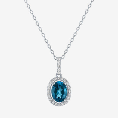 Yes Womens Genuine Blue Topaz Sterling Silver Oval 18 Inch Pendant Necklaces