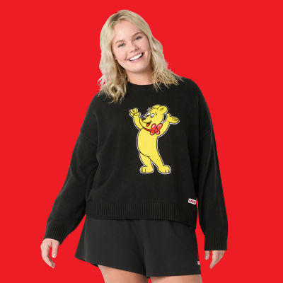 JCPenney x HARIBO Womens Juniors Plus Crew Neck Long Sleeve Pullover Sweater