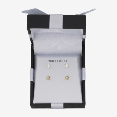 10K Yellow Gold Ball & Cubic Zirconia Stud Earring Set