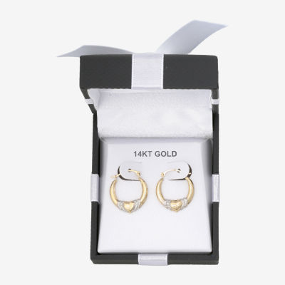 Two-Tone Heart Hoop Earrings 14K Gold