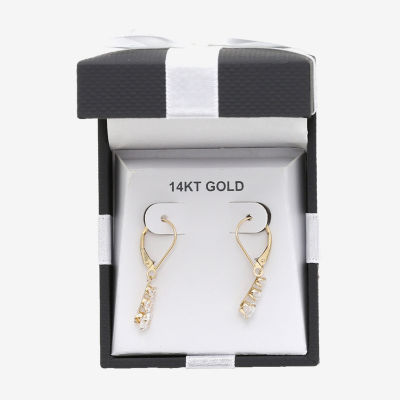 Womens Cubic Zirconia 14K Gold Round Drop Earrings