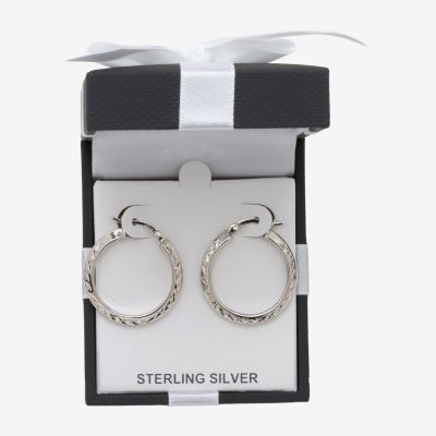 Womens Sterling Silver 25mm Round Hoop Earrings