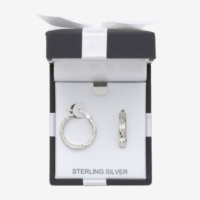 Womens Sterling Silver 20mm Round Hoop Earrings