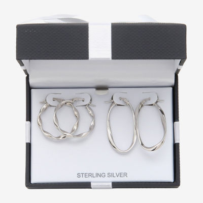 Womens Sterling Silver Round Pair Earring Set