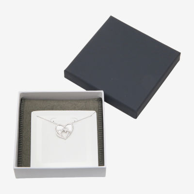 Diamonart Womens Cubic Zirconia Sterling Silver Heart 18 Inch Pendant Necklace