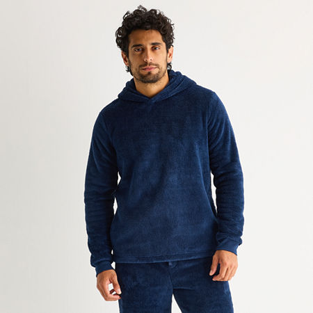 St. John's Bay Plush Mens Hooded Long Sleeve Pajama Top In Blue