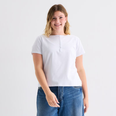 Forever 21 Womens Juniors Plus Short Sleeve Fitted Henley Shirt