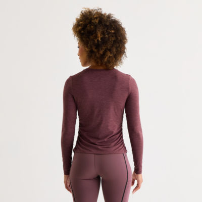 Xersion Womens Everyday Ruched Crew Neck Long Sleeve Quick Dry Active T-Shirt