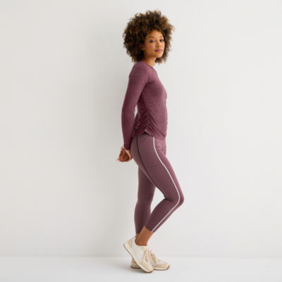 Xersion Womens Everyday Ruched Crew Neck Long Sleeve Quick Dry Active T-Shirt