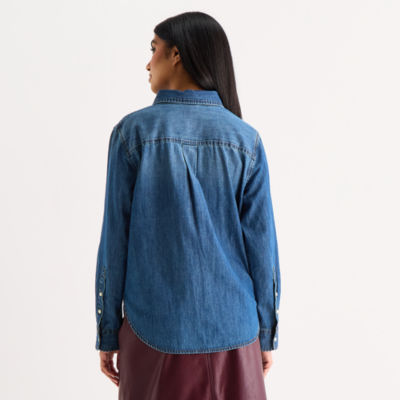 a.n.a Womens Long Sleeve Cuffed Regular Fit Button-Down Shirt